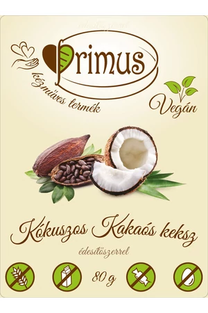 Primus Paleo keksz kakaós-kókuszos 80 g (gluténmentes) Primus Paleo keksz kakaós-kókuszos 80 g (gluténmentes)