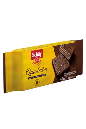 Schär Quadritos gluténmentes étcsokoládéval bevont kakaós ostya 40 g Schär Quadritos gluténmentes étcsokoládéval bevont kakaós ostya 40 g
