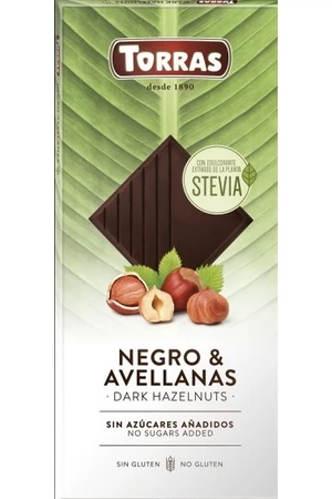 Torras Stevia Mogyorós hozzáadott cukormentes étcsokoládé (gluténmentes, tejmentes) 125 g Torras Stevia Mogyorós hozzáadott cukormentes étcsokoládé (gluténmentes, tejmentes) 125 g