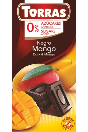Torras Mangós hozzáadott cukormentes étcsokoládé (gluténmentes, tejmentes) 75 g Torras Mangós hozzáadott cukormentes étcsokoládé (gluténmentes, tejmentes) 75 g
