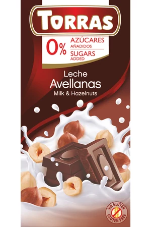 Torras Mogyorós hozzáadott cukormentes tejcsokoládé (gluténmentes) 75 g Torras Mogyorós hozzáadott cukormentes tejcsokoládé (gluténmentes) 75 g