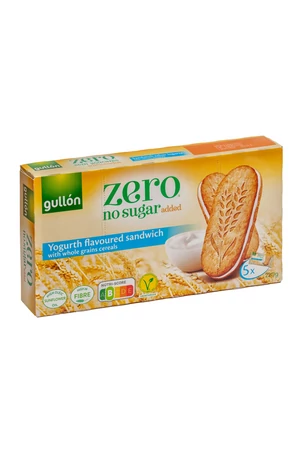 Gullon Joghurt ízesítésű reggeli szendvics keksz (hozzáadott cukormentes) 220 g Gullon Joghurt ízesítésű reggeli szendvics keksz (hozzáadott cukormentes) 220 g