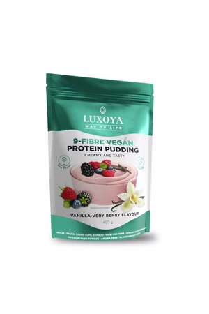 Luxoya 9-fibre vegán protein pudding vanília-erdei gyüm. ízű rost alapú por növényi fehérjékkel 45g