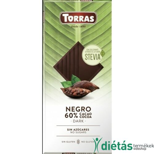 Torras Stevia hozzáadott cukormentes Étcsokoládé (gluténmentes, tejmentes) 100g