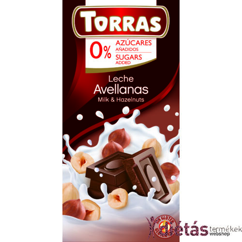 Torras Mogyorós hozzáadott cukormentes tejcsokoládé (gluténmentes) 75 g