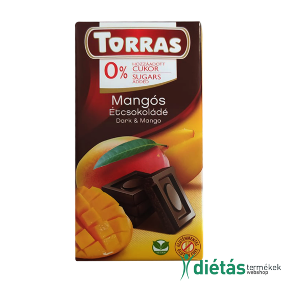 Torras Mangós hozzáadott cukormentes étcsokoládé (gluténmentes, tejmentes) 75 g