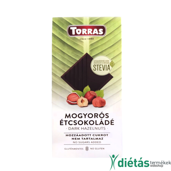 Torras Stevia Mogyorós hozzáadott cukormentes étcsokoládé (gluténmentes, tejmentes) 125 g