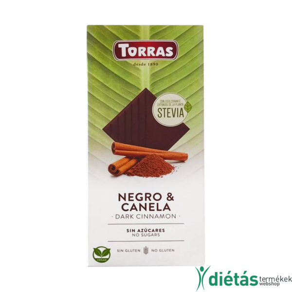 Torras Stevia Fahéjas étcsokoládé hozzáadott cukor nélkül, édesítőszerrel (gluténmentes, tejmentes) 125 g