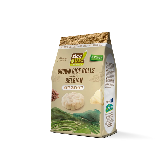 Rice Up fehércsokoládés barna rizs snack 50g (gluténmentes)