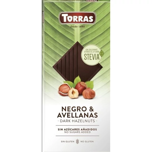 Torras Stevia Mogyorós hozzáadott cukormentes étcsokoládé (gluténmentes, tejmentes) 125 g