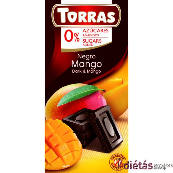 Torras Mangós hozzáadott cukormentes étcsokoládé (gluténmentes, tejmentes) 75 g