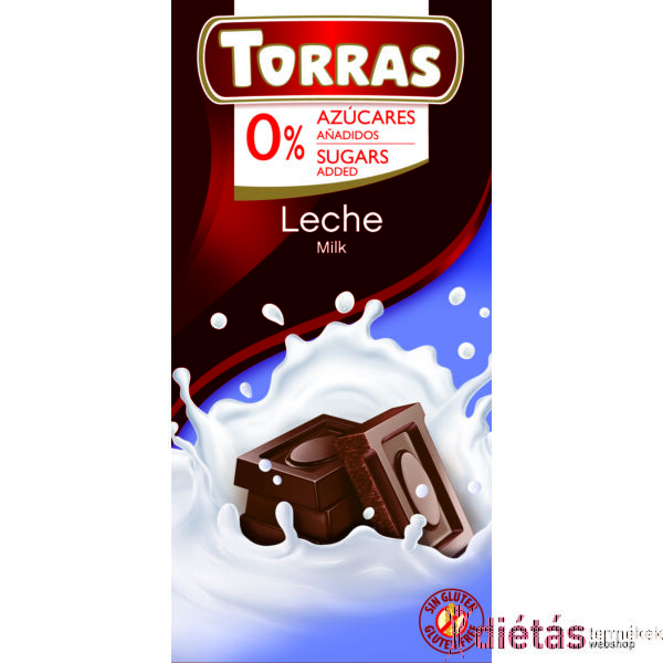 Torras hozzáadott cukormentes tejcsokoládé 75 g