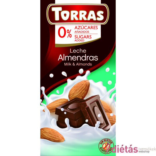 Torras Mandulás hozzáadott cukormentes tejcsokoládé (gluténmentes) 75 g