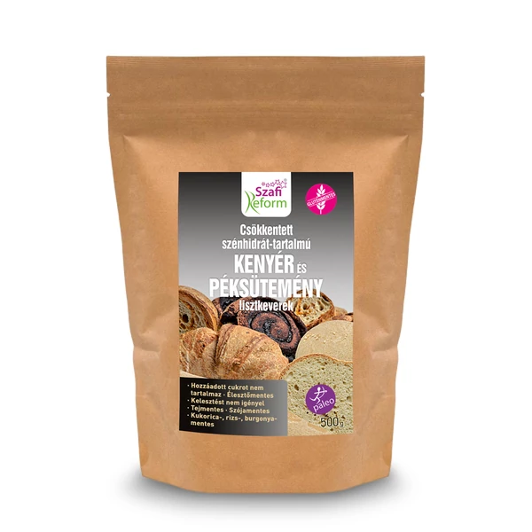 Szafi Reform Csökkentett Szénhidrát-tartalmú paleo kenyér és péksütemény lisztkeverék (gluténmentes, tejmentes, élesztőmentes) 500 g
